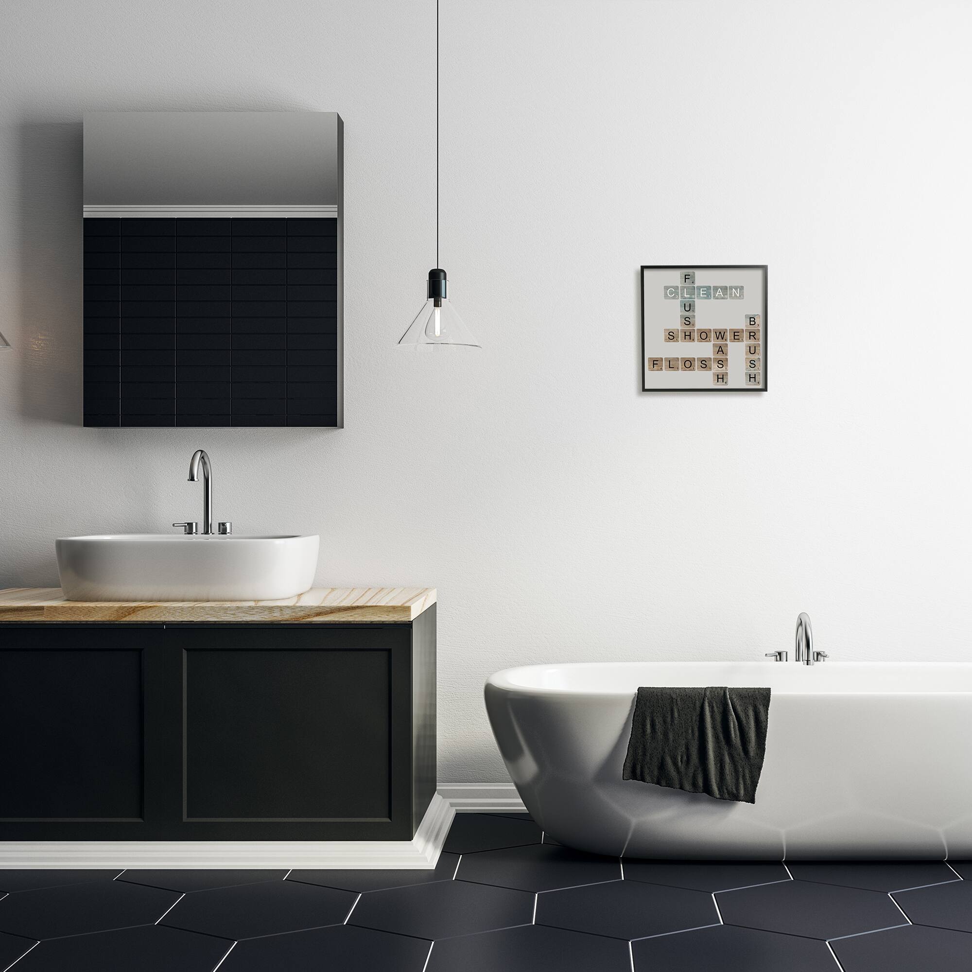 Stupell Industries Scrabble Bathroom Illustration in Black Frame Wall Art